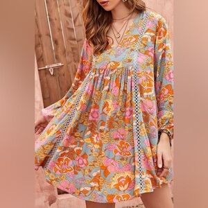 Rusttydustty Bohemian Floral Print Tunic